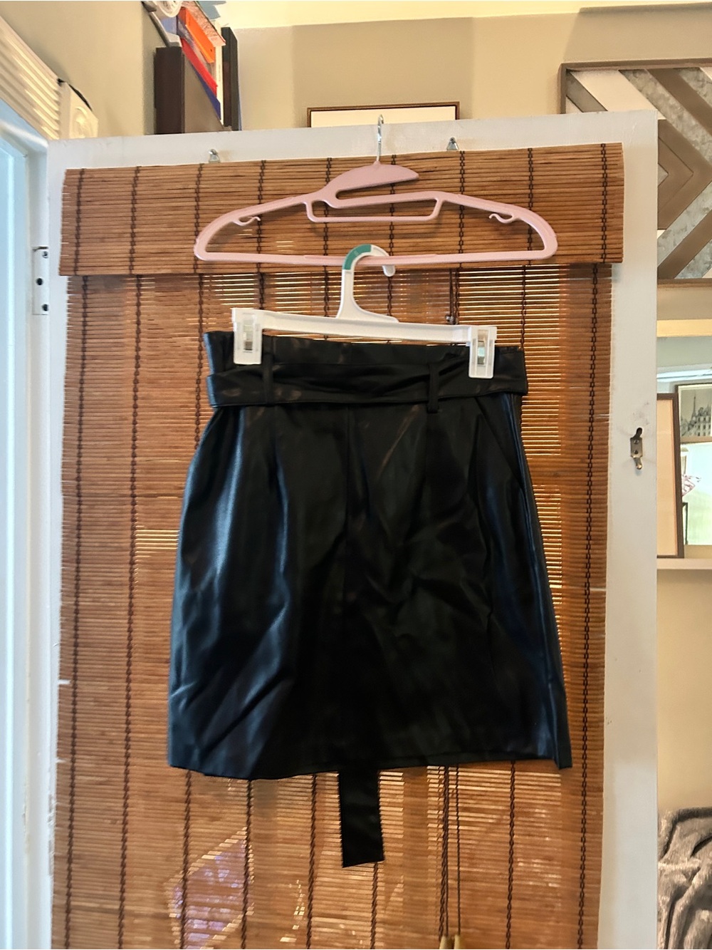 Banana Republic Black Faux Leather Mini Skirt with Belt
